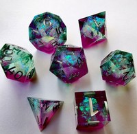 Ensemble de 7 dés polyédriques faits à la main en pierre de sang, avec logo personnalisé, pour jeux de rôle (Dungeons and Dragons), dés en pierres précieuses, dés en pierre de sang, dés de jeu