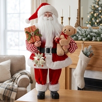 Figurine de Père Noël debout en velours rouge rayé pour décorations d'arbre de Noël