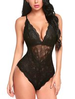 Lingerie Teddy Biru Royal Plus Size Berenda, Bodysuit Jala Bunga Transparan, Pakaian Intim Kamar Tidur
