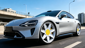 Rines Deportivos de Lujo para <span class=keywords><strong>Ferrari</strong></span> y Porsche, Blancos Brillantes con Diseño Floral de 8 Radios, Forjados, con Tapas de Eje Amarillas Personalizadas - Product Image 4