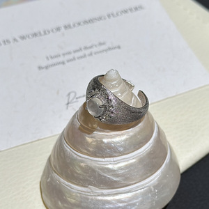 Bague en argent pur S925 brossé, incrustée d'un motif géométrique, élégante, au tempérament français, simple, à la mode, style médiéval vintage, lourde - Product Image 5