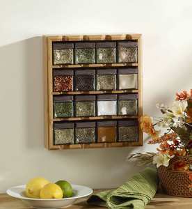 16 Jar Space Bamboo 3-in-1Spice Organizer <b>Rack</b> for <b>Kitchen</b> Countertop <b>Storage</b> Multifunction and Drawer - Product Image 3