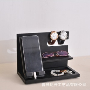 Wooden Desktop Phone Stand Black 2 Tier Charging Holder For Watch <b>Glasses</b> Storage <b>Rack</b> - Product Image 4