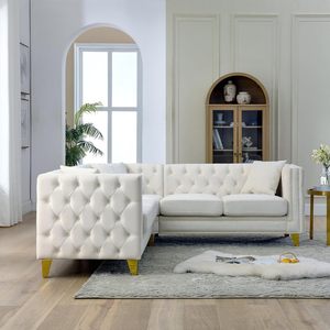 ERYE divano divano componibile a 5 posti a forma di L simmetrico Beige-012 velluto a ciuffo <span class=keywords><strong>classico</strong></span> di lusso con bottone braccioli in metallo <span class=keywords><strong>soggiorno</strong></span> - Product Image 5