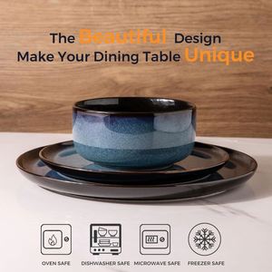 Top Sale Nordic Luxury Blue Eco-Friendly Porcelain Restaurant Bowls Oval <b>Plates</b> Dinnerware Set Minimalist Design High Quality - Product Image 2