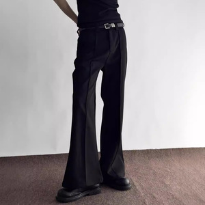 Pantalon décontracté haut de gamme toutes saisons pour hommes et femmes, noir, coupe évasée, taille mi-haute, braguette zippée plate, design ample amincissant - Product Image 1