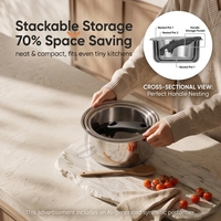 Ensemble de casseroles en acier inoxydable 304 Tri Ply 4 pièces avec poignée amovible noire PURECOOK pour la cuisine à domicile