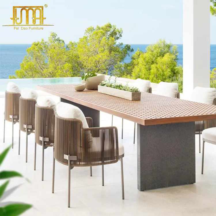 Set di mobili da giardino in teak di lusso tavolo da pranzo in legno di teak da esterno con set di sedie
