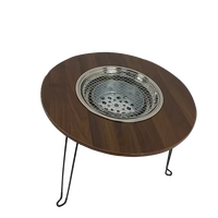 Table de camping pliable multifonctionnelle IKW - Barbecue portable léger pour l'extérieur, charbon de bois, planche en bois et fer, 3-5 personnes
