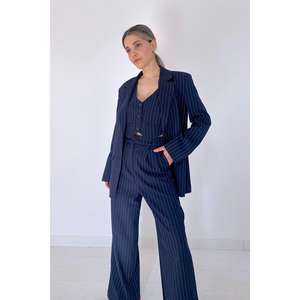 Conjunto de Chaqueta y Pantalones a Rayas Azul Marino para Mujer - Monos y Trajes de una Pieza al por Mayor - Product Image 5
