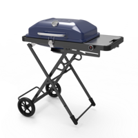 Barbecue à gaz pliable d'extérieur avec grande surface de cuisson, portable, pour camping, avec revêtement antiadhésif et thermomètre intégré