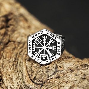 Men's Hexagon Titanium Steel <b>Ring</b> Nordic Viking Compass Symbol Geometric Design Gift Jewelry - Product Image 4