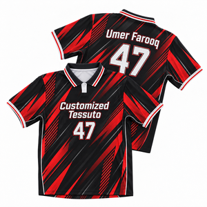 Camiseta de Fútbol Polo Personalizada TESSUTO para Hombre, Impresión Digital, 100% Poliéster, Transpirable, Franja Diagonal Roja, Camiseta Deportiva de Verano - Product Image 1
