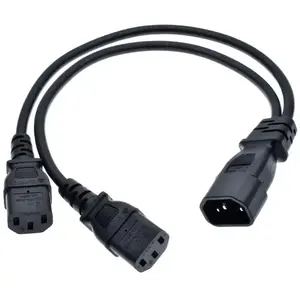 IEC320 C14 to IEC320 C13 PDU Power Cord 13 Amp Black 1Ft Y Splitter Computer/Monitor Power Extension Cord