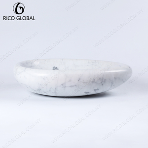 Lavabo ovale en marbre blanc poli pour salle de bain, vasque de comptoir en pierre pour hôtel et appartement - Product Image 2