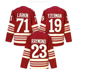 Maillot de hockey sur glace rouge personnalisé avec nom et numéro, tenue d'équipe à manches longues, uniforme sportif pour entraînement de club et vêtements de supporter - Product Image 1