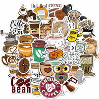 50 autocollants amusants de la série café en dessin animé pour journalisation personnalisée, ordinateur portable, autocollants décoratifs imperméables