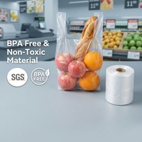 Sac en rouleau personnalisé sans BPA, haute transparence, en LDPE, avec soufflet latéral, scellage étoilé, à poignée à nouer, pour supermarché