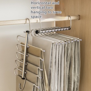 <span class=keywords><strong>Porte</strong></span>-pantalons en métal multifonctionnel, pliable télescopique et multi-niveaux, clip magique pour le rangement des vêtements dans la garde-robe - Product Image 4