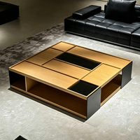 Table Centrale Moderne en Chêne Blanc Naturel, Table Basse Irrégulière en Bois avec Rangement Intégré pour Appartement et Projet Hôtelier