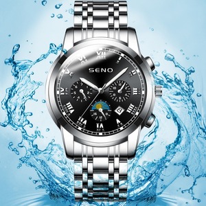 Montre à quartz pour homme SENO, design soleil lune étoiles, étanche, <span class=keywords><strong>calendrier</strong></span>, cadran à aiguilles, bracelet en acier inoxydable - Product Image 2