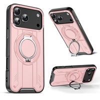 Étui de téléphone pour voiture antichoc moulé par injection avec support magnétique rotatif et motif animal pour 17 Pro Max & 16 Pro