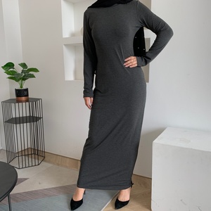 9099# Woman Bodycon Dress Fashion Design Muslim Women Clothing Modal Plain <b>Maxi</b> Dress - Product Image 3
