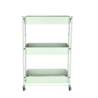 Chariot de rangement multifonctionnel moderne à 3 niveaux en fer vert avec rebord surélevé anti-basculement pour légumes de cuisine