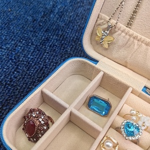 Portagioie Portatile in Pelle PU Blu con Chiusura a Cerniera, Piccolo <span class=keywords><strong>Organizzatore</strong></span> da Viaggio per Orecchini, Anelli, Collane, Scatola per Matrimonio - Product Image 6