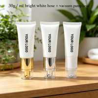 Tube souple cosmétique blanc en PE, en gros, en stock, 30ml 50ml 80ml 100ml, avec pompe à pression électroplaquée pour nettoyant visage