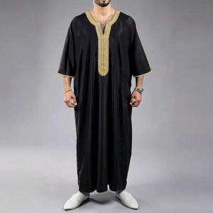 New Elegant Short Sleeve Embroidered Moroccan Jubba for Men Arabic Thobe Kaftan Polyester <b>Robe</b> Summer Abaya for Adults - Product Image 1
