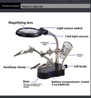 TELIJIA TE-801 Black Magnifying Glass Light for Mobile Phone Computer/Laptop Camera/Clamp Board Repair Auxiliary Clamp Tool