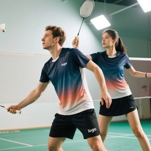 Unisex Gradient Color Short Sleeve Sports T-Shirt Breathable <b>Polyester</b> Crew Neck Adult Badminton Jersey Regular Fit - Product Image 6