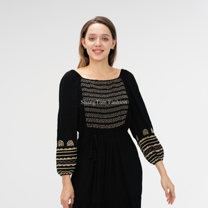 Vestidos Casuales Florales para Mujer, Nuevo Vestido Largo Formal Bordado de Moda, 100% Algodón Tejido Ecológico OEM Smoking - Product Image 4