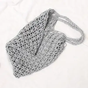 Ins Style Beach Bag Women's Summer Hollow Mesh Woven Bag Straw Bag Holiday Handmade Cotton Rope Large Mesh Handbags