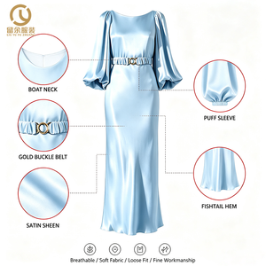 <span class=keywords><strong>Abito</strong></span> Casual da Donna Elegante Estivo in Raso <span class=keywords><strong>con</strong></span> <span class=keywords><strong>Maniche</strong></span> <span class=keywords><strong>a</strong></span> <span class=keywords><strong>Palloncino</strong></span> e Cintura, Produzione Personalizzata all'Ingrosso dalla Fabbrica di Guangzhou - Product Image 4