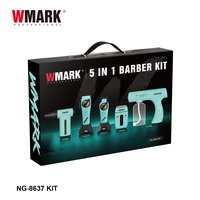Kit de barbier professionnel WMARK NG-8637KIT 5 en 1, tondeuse à cheveux, tondeuse de précision, rasoir, vaporisateur et ventilateur turbo avec boîte cadeau portable