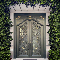 Porte en acier de style européen à double battant avec arche, portail de maison exquis en fer forgé