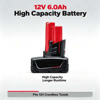 Batterie Li-ion rechargeable 12V 5.0Ah 6.0Ah, pack de remplacement avec sortie stable pour perceuse sans fil 12V