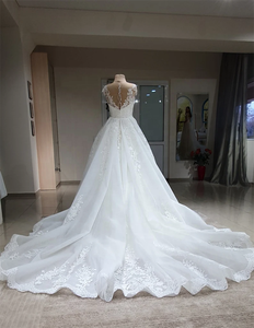 Robe de mariée de luxe détachable et amovible, style robe de bal, à imprimé floral, avec broderie en dentelle, <span class=keywords><strong>dos</strong></span> <span class=keywords><strong>nu</strong></span>, élégante, avec traîne balai/brosse - Product Image 4