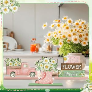 Cross-border <b>Spring</b> Daisy Layered Tray <b>Decoration</b> Farmhouse Wooden Countryside Floral Dwarf Wreath Desktop Sign - Product Image 4