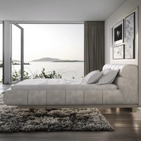 Ensemble de lit de luxe moderne avec table de chevet en cuir véritable sur mesure et cadre de lit double rembourré en tissu pour mobilier de maison