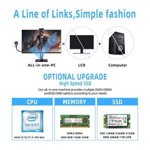 Venta Directa de Fábrica, Computadora Monobloque Todo en Uno, Pantalla Giratoria, I3 I5 I7 4ta 12va Generación, OEM IPS Multifuncional AIO DDR3 OEM - Product Image 6