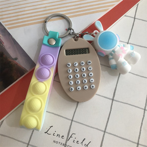 Oval Keychain Calculator With Pop It Bunny Charm Battery Powered 8 Digits ABS Material For Kids And Adults - Product Image 2