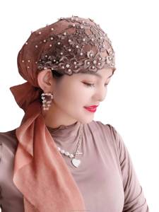 Nuevo pañuelo y gorro de acrílico tejido de color leche brillante para mujer, con accesorio oculto para el cabello, de dos tonos, estilo musulmán. - Product Image 2