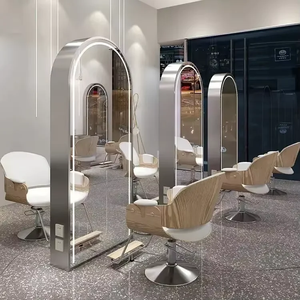 Station de coiffure professionnelle pour salon de beauté avec miroir sur pied à LED - Product Image 4
