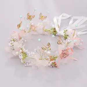 Wholesale Wedding Party Hair Accessories Girls Kids Artificial Flower Garland Wreath Crown Decorative Flowers & Wreaths