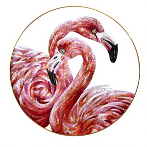 Diseño Artístico Circular de Pájaro Flameante, Decoración para Entrada, Marco Metálico, Mosaico de Pared Personalizado, Mosaico de Vidrio Cortado a Mano, Azulejos Murales - Product Image 1