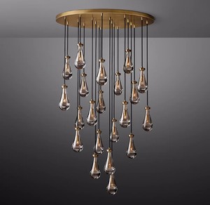 Lustre moderne en verre à LED dimmable de 46 pouces pour hall d'entrée, style goutte de pluie, grand lustre de luxe en laiton pour salon et escalier - Product Image 1