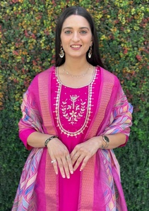 Beau costume Salwar en soie fabriqué à la main longue robe pakistanaise Kameez Dupatta Style traditionnel pour les fonctions de mariage de fête indienne - Product Image 2